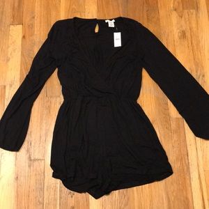 Wet Seal Wrap Front Long Sleeved Romper